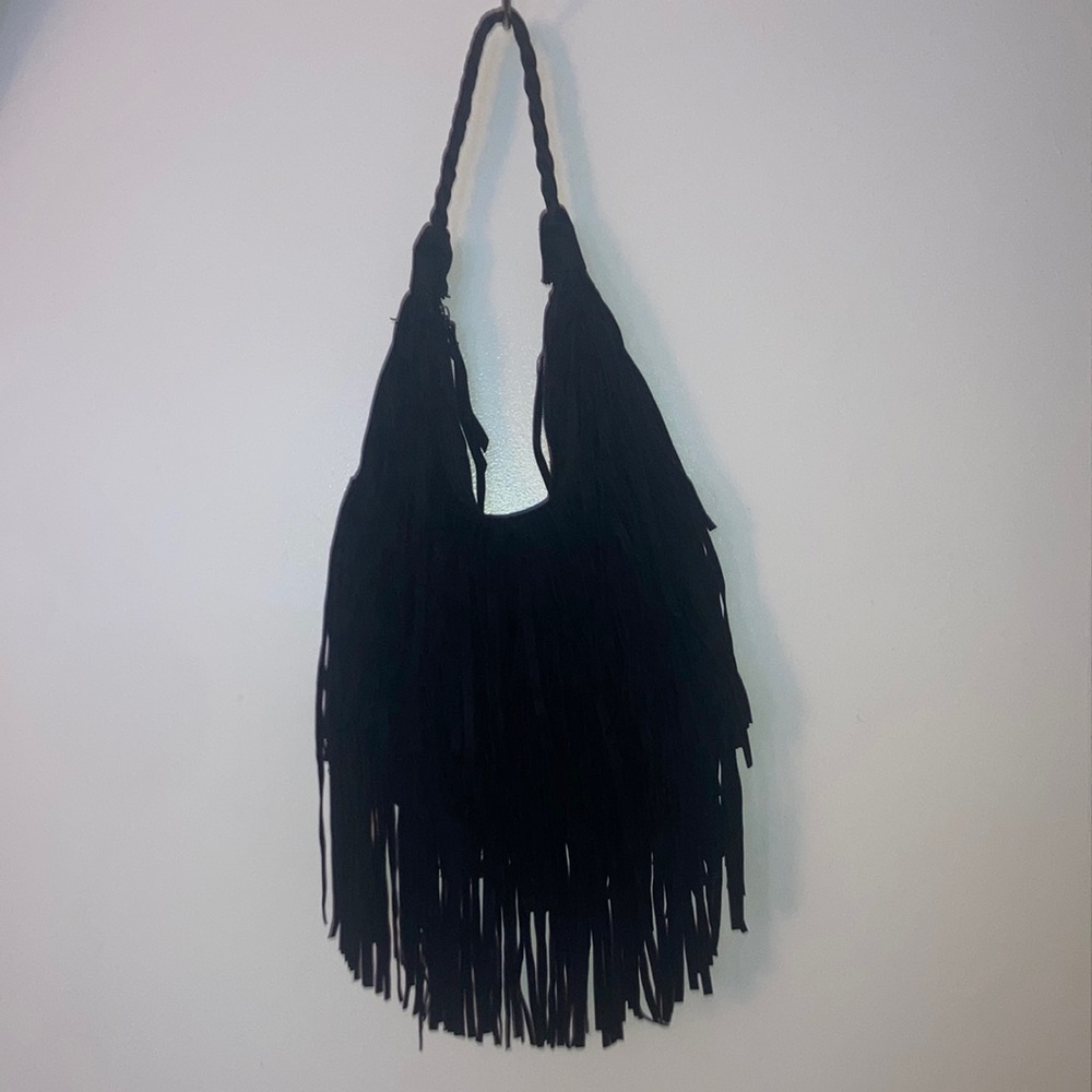 Large Black Fringed Bag